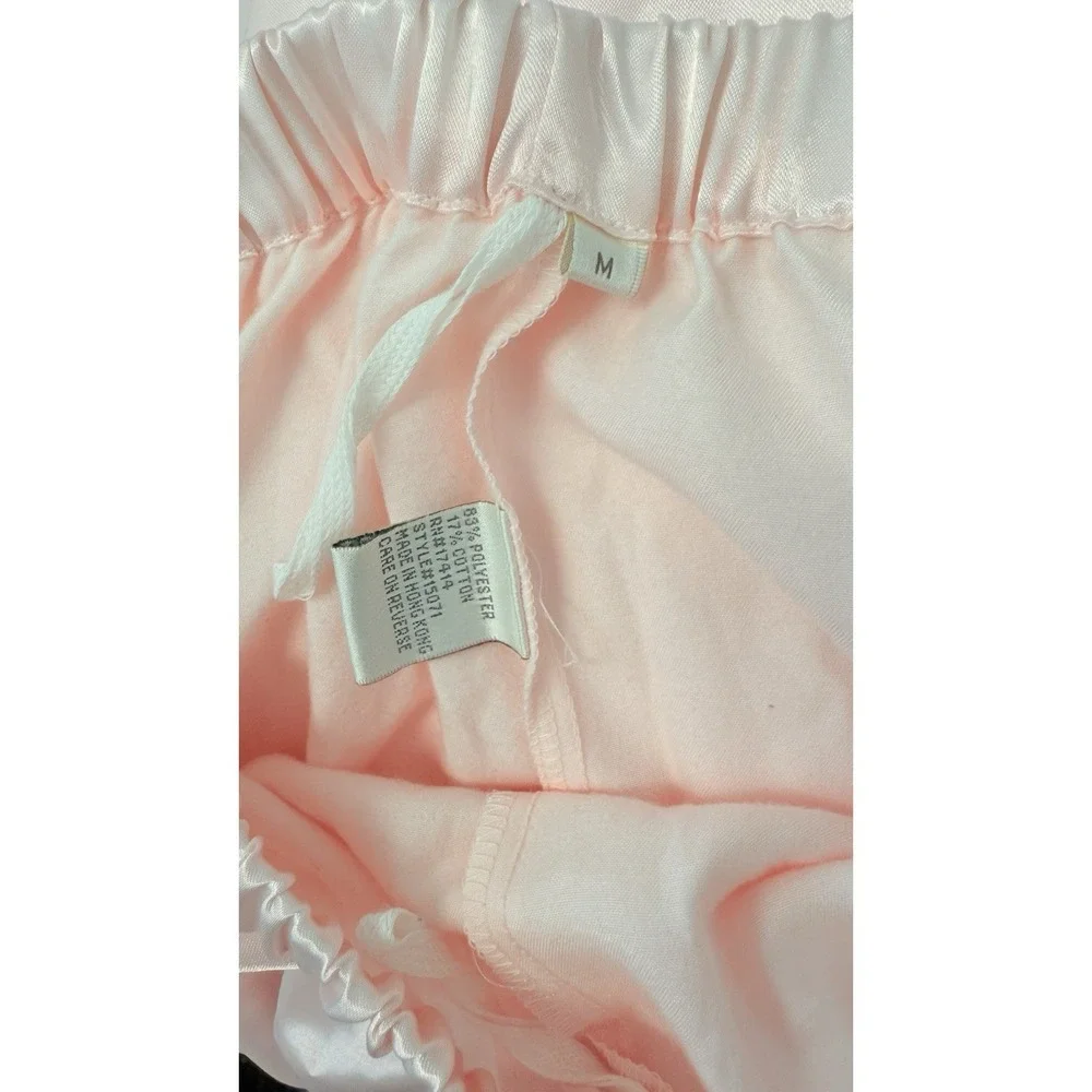 NEW Amanda Stewart Womens M Brushed Satin Pajama Set Floral Embroidery Lace Pink